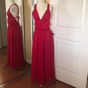 Fuchsia chiffon open back gown dress